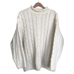 MANGO Women's Ecru Oversized Chunky Cable Knit Wool Alpaca Sweater Size Small